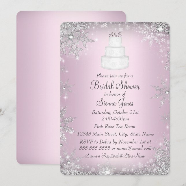 Monogram Wedding Cake Pink Brautparty Einladung (Vorne/Hinten)