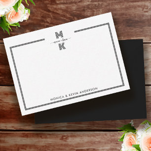 Monogram Wedding Couple Schwarz-weiß Elegant Simpl Mitteilungskarte