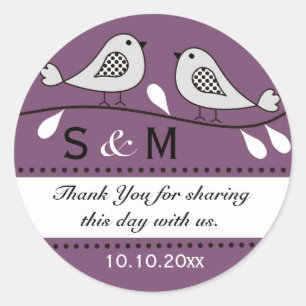 Monogram Wedding Danke Stickers:Lila Runder Aufkleber