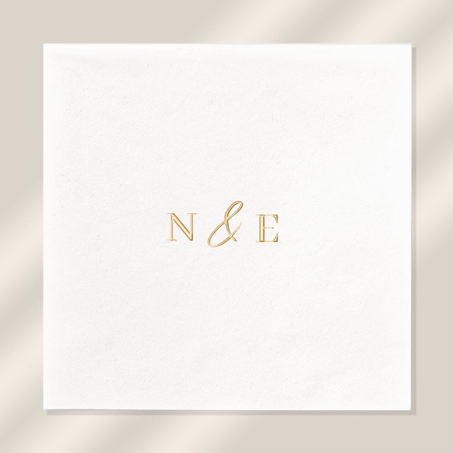 Monogram Wedding Elegant Modernes Minimales Gold Servietten Mit Folie (Stylishly Personalize with the Bride & Groom's Monogram Initials.)