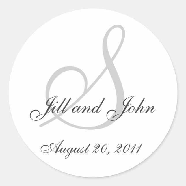 Monogram Wedding Initial Bride Groom Siegel Sticke Runder Aufkleber (Vorderseite)