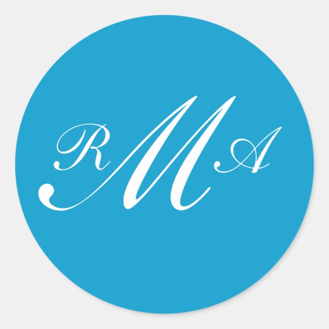 Monogram Wedding Invitation Siegel Aquamarin Blue  Runder Aufkleber (Vorderseite)