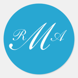 Monogram Wedding Invitation Siegel Aquamarin Blue Runder Aufkleber