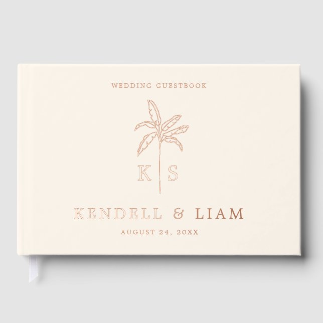 Monogram Wedding Logo Palm Tree Foil Gästebuch (Vorderseite)