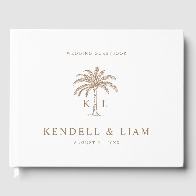Monogram Wedding Logo Palm Tree Gästebuch (Vorderseite)
