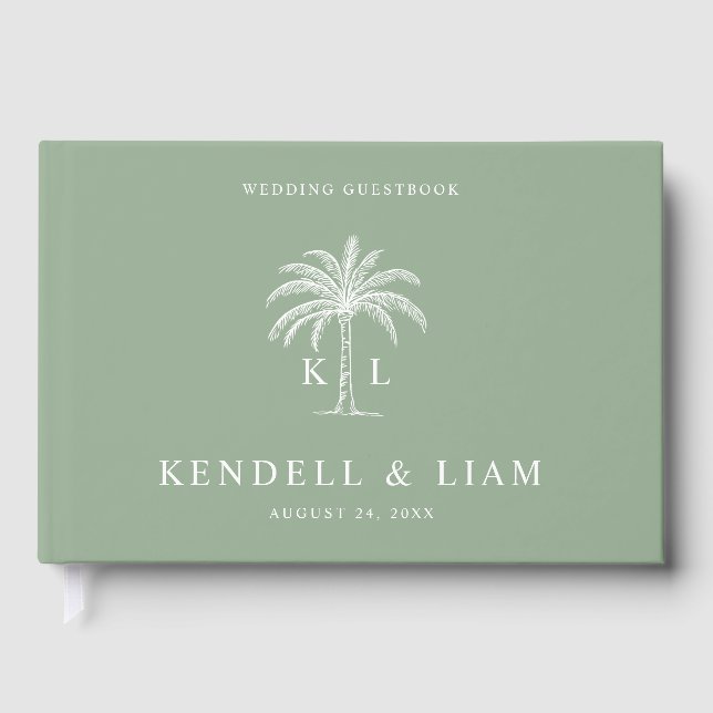 Monogram Wedding Logo Palm Tree Gästebuch (Vorderseite)