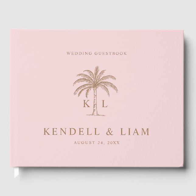Monogram Wedding Logo Palm Tree Gästebuch (Vorderseite)