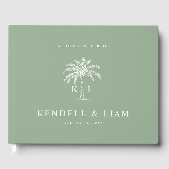 Monogram Wedding Logo Palm Tree Gästebuch (Vorderseite)