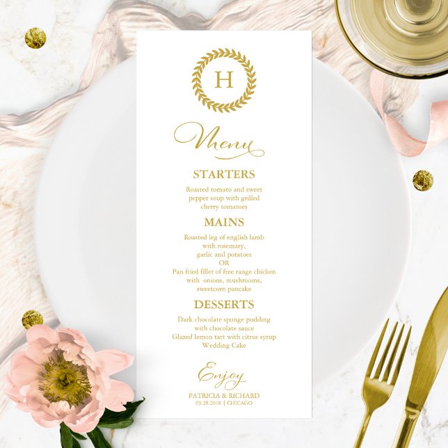 Monogram Wedding Menu Cards Gold Menükarte (Von Creator hochgeladen)