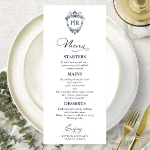 Monogram Wedding Menu Cards Navy Blue Menükarte