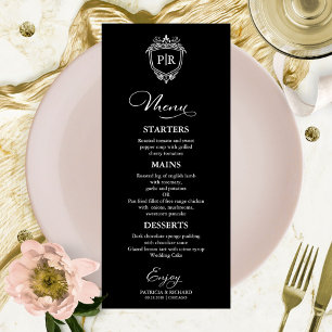 Monogram Wedding Menu Cards Schwarz und Weiß Menükarte
