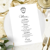 Monogram Wedding Menu Cards Schwarz und Weiß