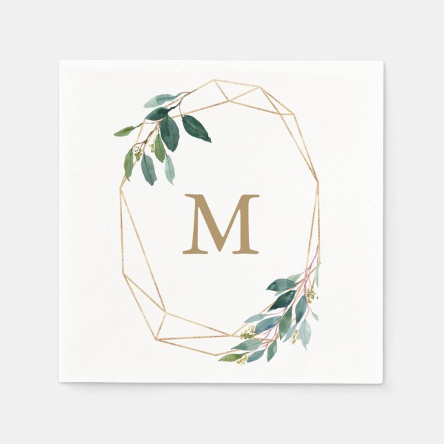 Monogram Wedding Napkin Gold Greenery Serviette (Vorderseite)