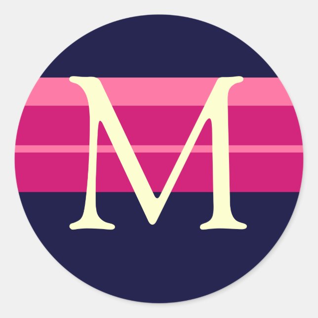 Monogram Wedding Pink Navy Elfenbeinumschlag Aufkl Runder Aufkleber (Vorderseite)