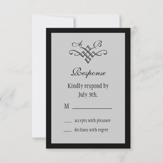 Monogram Wedding RSVP in Grau (Vorderseite)