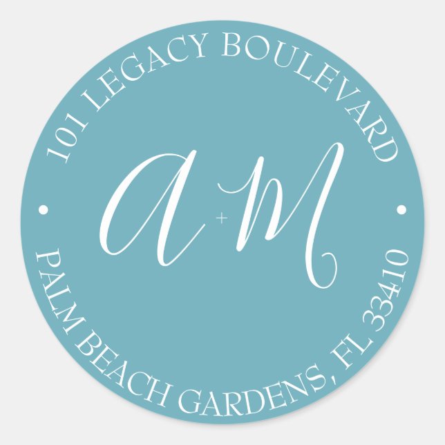 Monogram Wedding Rücksendeadresse Classic Round St Runder Aufkleber (Vorderseite)