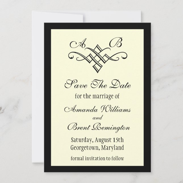 Monogram Wedding Save the Date in Off White (Vorderseite)