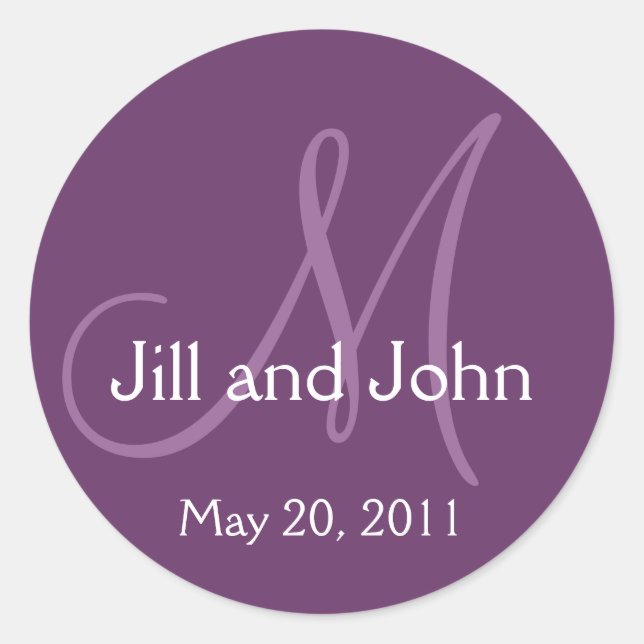 Monogram Wedding Save the Date Lila Sticker (Vorderseite)