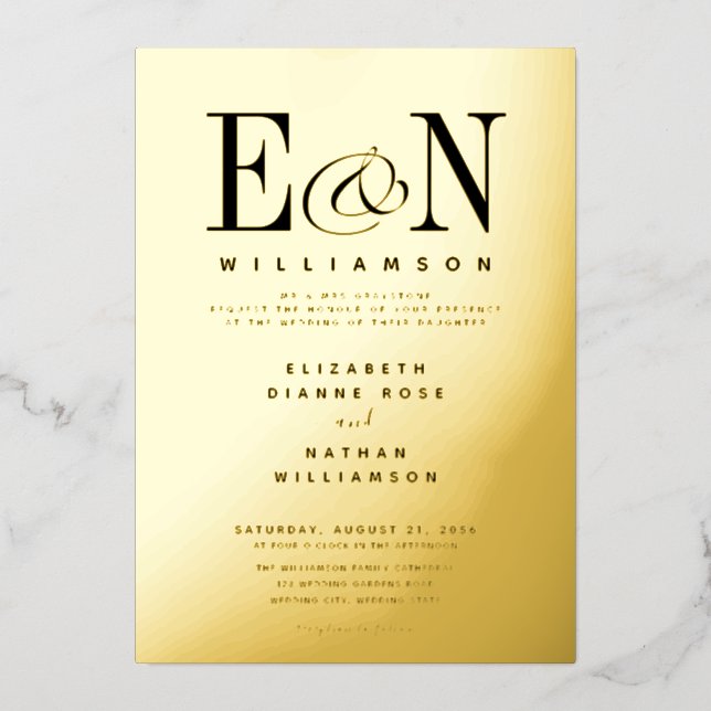 Monogram Wedding Solid Gold Folieneinladung (Vorderseite)