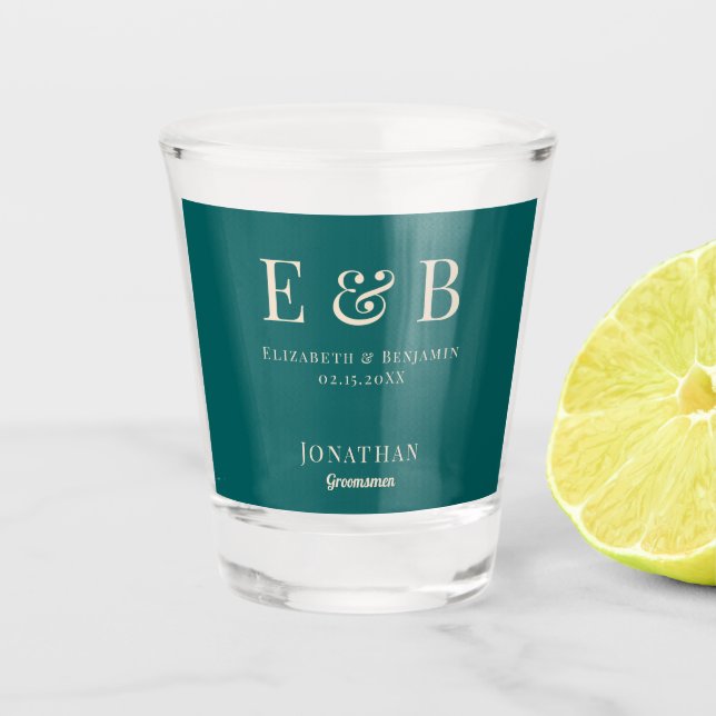Monogram Wedding Trauzeuge Geschenk Personalisiert Schnapsglas (Vorderseite)