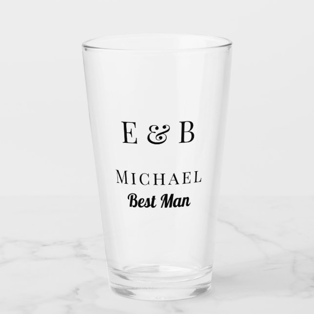 Monogram Wedding Trauzeuge Gift Personalisiert Bla Glas (Vorderseite)