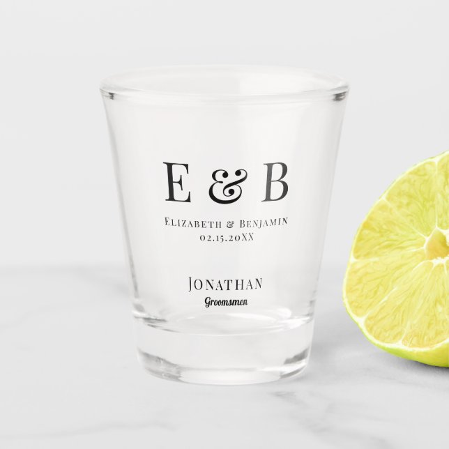 Monogram Wedding Trauzeuge Gift Personalisiert Bla Schnapsglas (Vorderseite)
