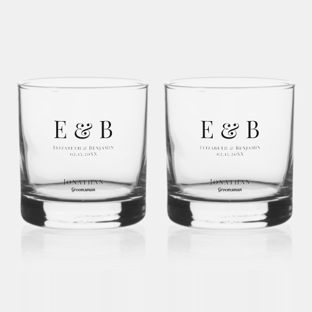 Monogram Wedding Trauzeuge Gift Personalisiert Bla Whiskyglas (Vorderseite)