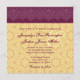 Monogram Wedding V30 Gold und Burgund Damask Einladung