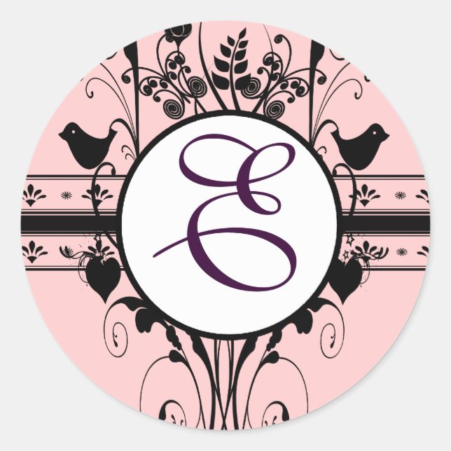 Monogram Wedding Vintag Borders Runder Aufkleber (Vorderseite)