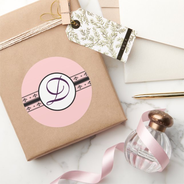 Monogram Wedding Vintag Borders Runder Aufkleber (Schenken)