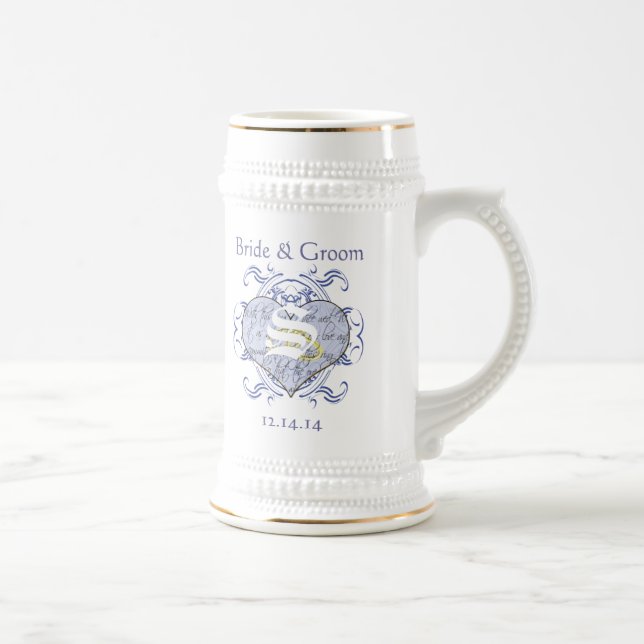 Monogram Wedding Vow Heart Bierglas (Rechts)