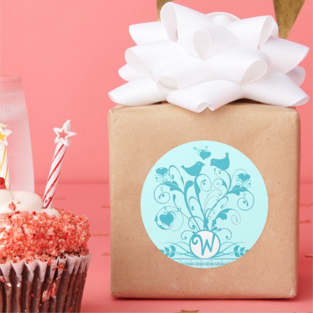 Monogram Wedds Hearts Wirbel Aqua Blue Runder Aufkleber (Party)