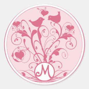 Monogram Wedds Hearts Wirbel Honeysuckle Runder Aufkleber