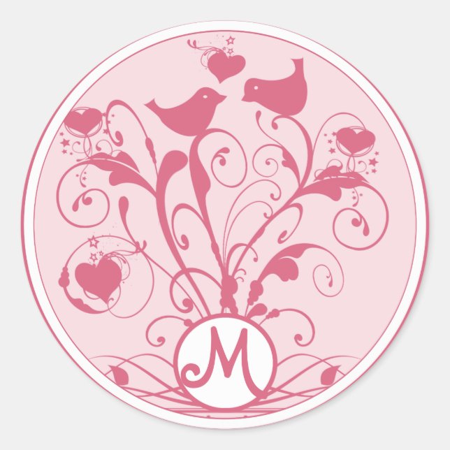 Monogram Wedds Hearts Wirbel Honeysuckle Runder Aufkleber (Vorderseite)
