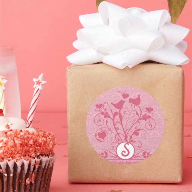 Monogram Wedds Hearts Wirbel Honeysuckle Runder Aufkleber (Party)