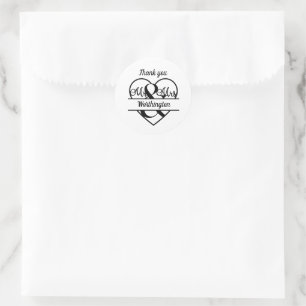 Monogram Wedname Heart Schwarz-weiß Danke Runder Aufkleber
