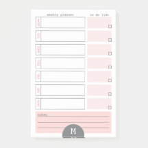 Monogram Weekly Planer Peony Post It Notes