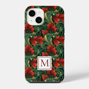 Monogram Weihnachten Grün Rot Art Noveau iPhone 14 Hülle