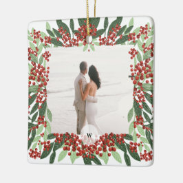 Monogram-Weihnachtsrahmen für neu verheiratetes Ve Keramikornament