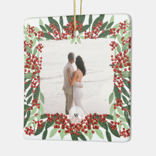 Monogram-Weihnachtsrahmen für neu verheiratetes Ve Keramikornament