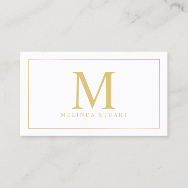 Monogram, weiß und Gold elegant Visitenkarte (Vorderseite)