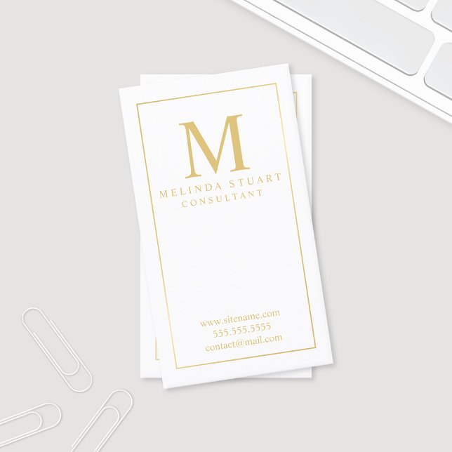 Monogram, weiß und Gold elegant Visitenkarte (Von Creator hochgeladen)