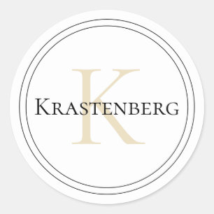 Monogram-weiße Creme mit benutzerdefiniertem Famil Runder Aufkleber