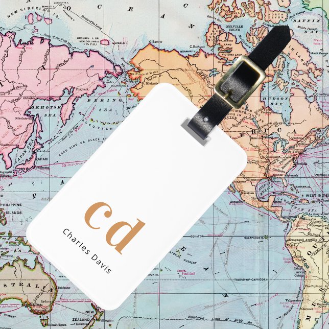 Monogram, weißer Goldname elegant modern Gepäckanhänger (Von Creator hochgeladen)