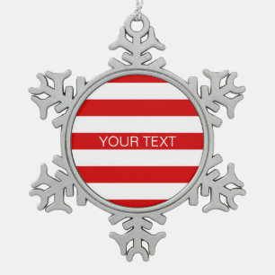 Monogram, weißer, horizontaler Preppy-Strip Schneeflocken Zinn-Ornament