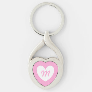 Monogram Weißes Herz auf Cotton Candy Pink Schlüsselanhänger