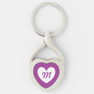 Monogram Weißes Herz auf Kaktusblüte lila Schlüsselanhänger