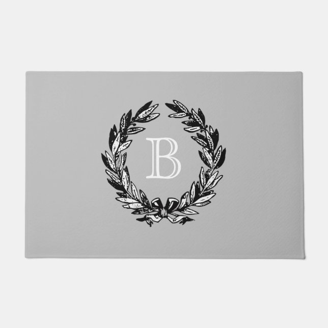 Monogram Welcome Wreath Grauer Herbst Fußmatte (Vorderseite)