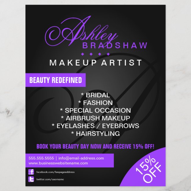 Monogram-Werbung für Hair und Makeup Artist Flyer (Vorne)