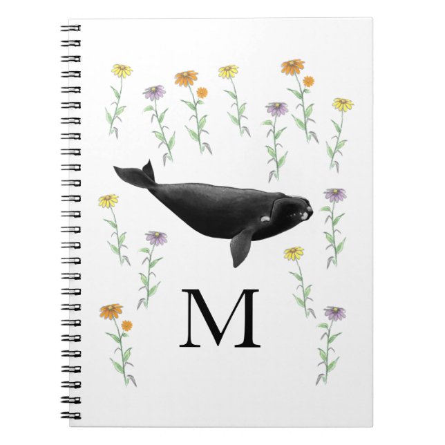 Monogram Whale in Spring Garden Art Notizblock (Vorderseite)